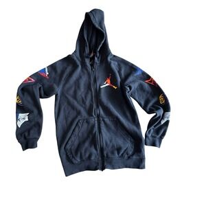 Nike Jordan Full Zip Hoodie Black Logos Embroidered Sleeves Jumpman Small‎ Rare